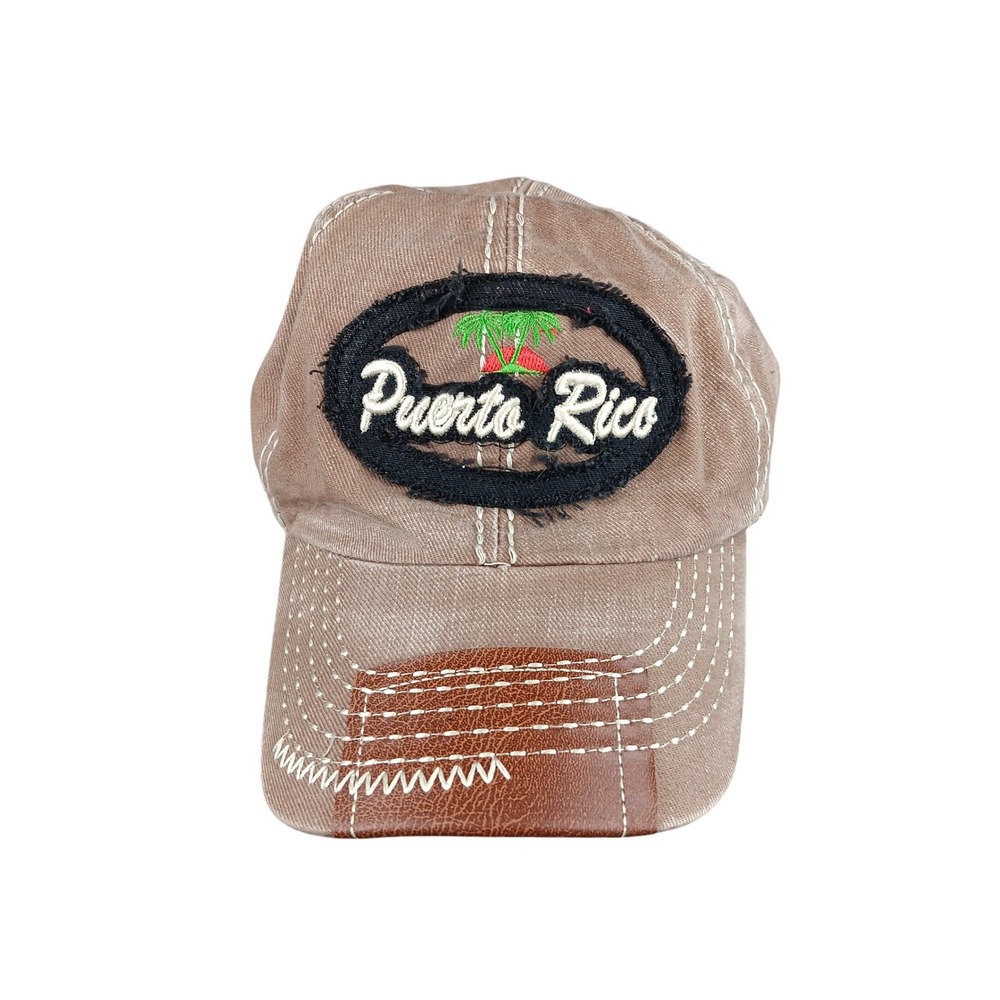 Men's Puerto Rico‎ Embroidered Baseball Cap Brown Cotton Adjustable Strap
